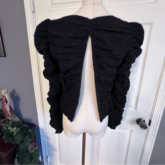 ASTR The Label Caldwell Puff Shoulder Black Glittery Metallic Sweetheart Top M - Picture 6 of 11